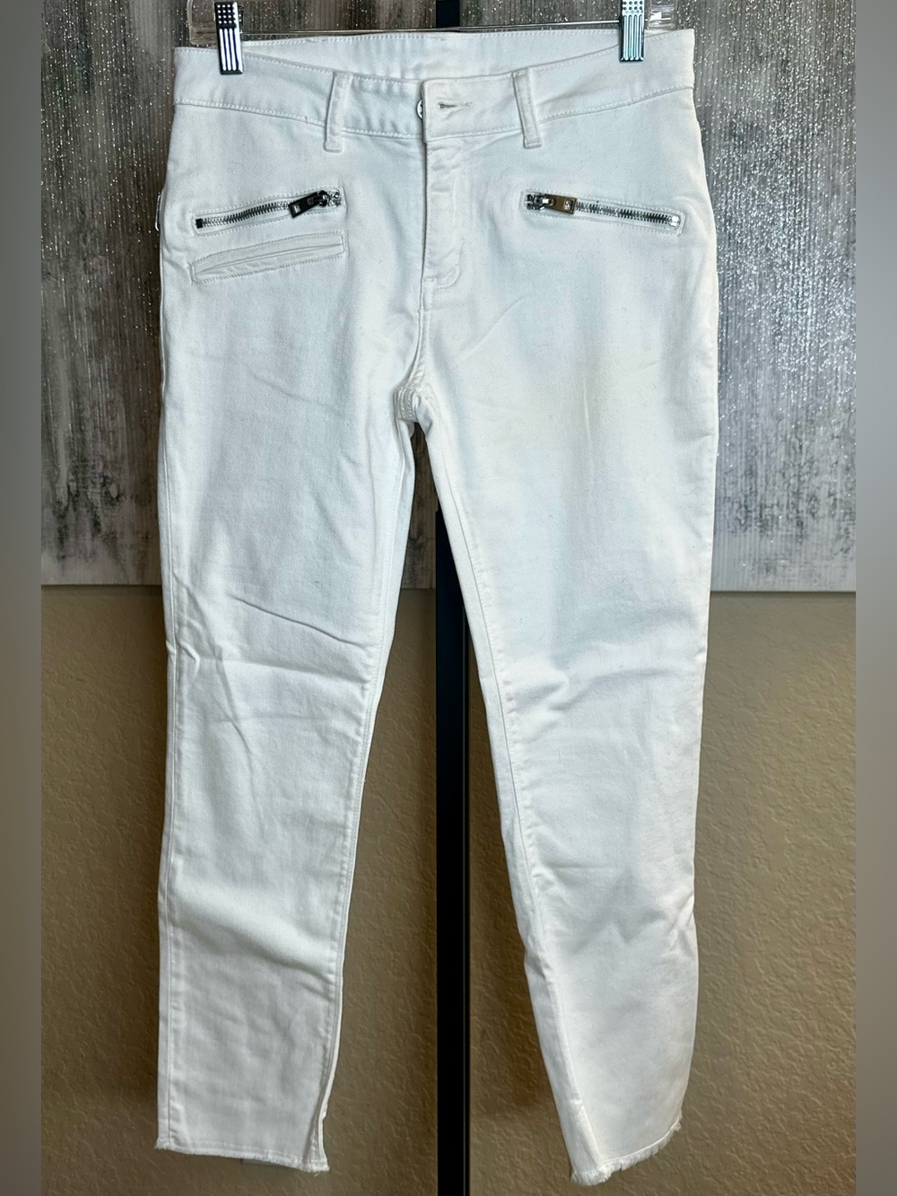Zadig & Voltaire White Jeans with Silver Zip Detail